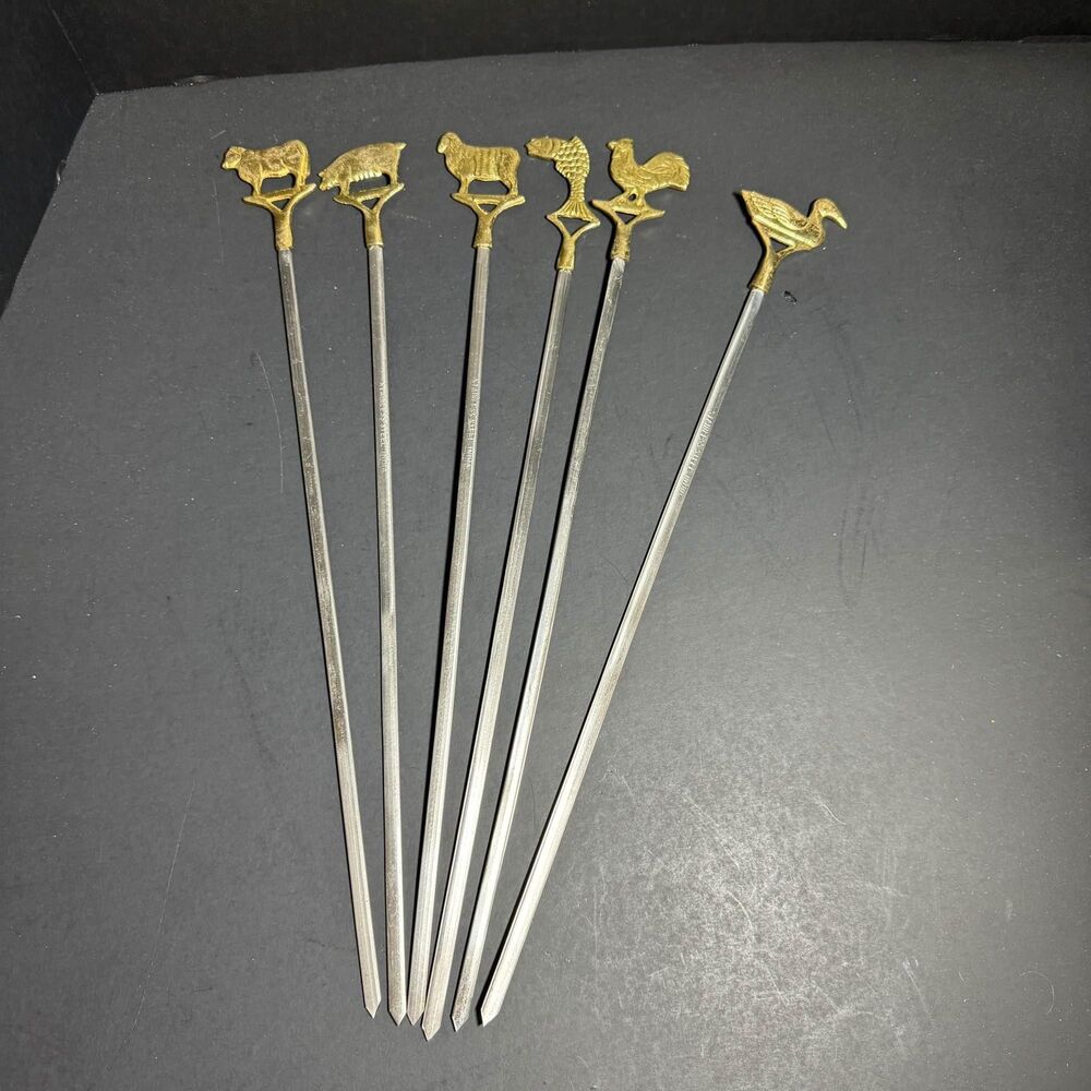 Brass Top Animal Themed Skewers, Set of 6 [Item 789]